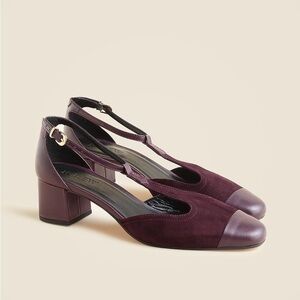J Crew Mollie T-strap cutout heels in suede CP057